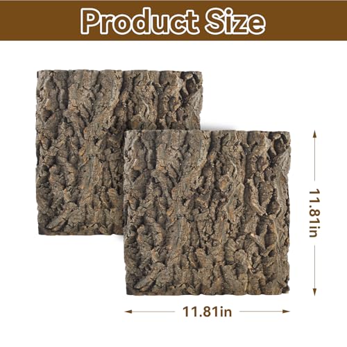 2PCS Natural Cork Terrarium Background,11.81 x 11.81 Inch Reptile Bark Background 3D Bearded Dragon Tank Climbing Mat Habitat Decoration for Lizard Gecko Chameleon Tortoise Snake Spider Frog - size: 【11.81 x 11.81 In】