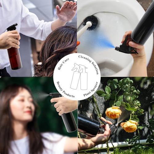 360° Water Spray Bottle 2 Pack 16 oz Continuous Plastic Empty Spray Bottles Mister for Hair,Cleaning,Plants,Upside Down,Fine Mist and Stream Setting,Black - color: Black