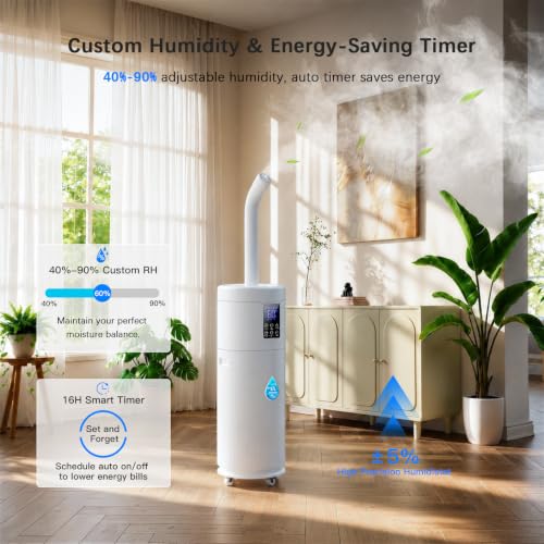 Humidifiers for Large Room Home Bedroom 2000 sq.ft. 17L/4.5Gal Large Humidifier with Extension Tube & 4 Speed Mist,Top Fill Wholehouse Humidifier with 360°Nozzle for Plant Office Commercial Greenhouse - color: White