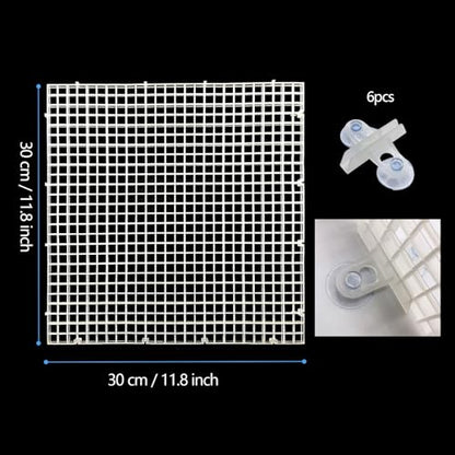 4pcs Aquarium Lid Hood Fish Tank Top Cover Terrarium Lid Plastic Grid Panel Egg Crate Grate with 6 Aquarium Glass Cover Board Clip Fish Tank Lid Anti-Jumping Net Cover (Black,11.6*11.6inch) - color: Black