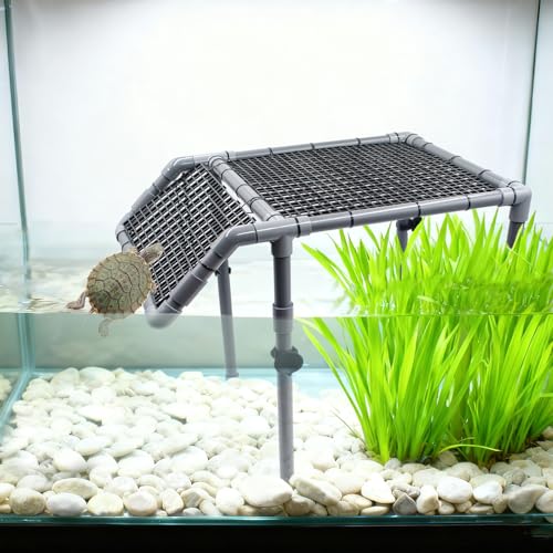 Turtle Tank Accessories, Plastic Basking Platform with Ramp and Suction Cups, Turtle Dock, Basking Platform for Aquatic Turtles, Tortoise Habitat Aquarium Accessories