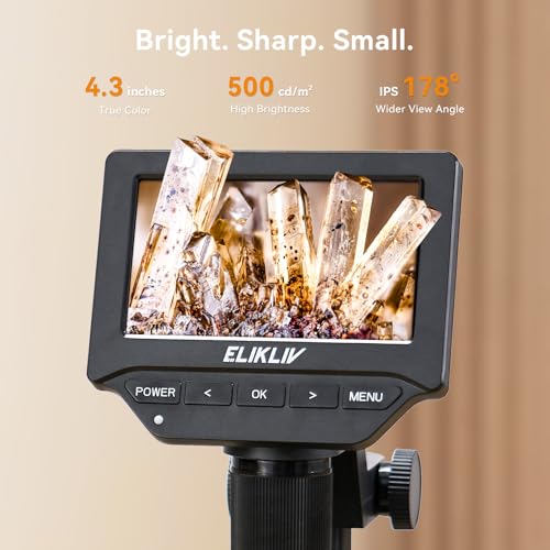 Elikliv EDM4C Coin Microscope with Scale：4.3" Digital Microscope with Adjustable LED, Error Coin Magnifier with Screen & Weighing Scope for Collectors, Jewelers, Students, Windows/Mac Compatible - color: Gray