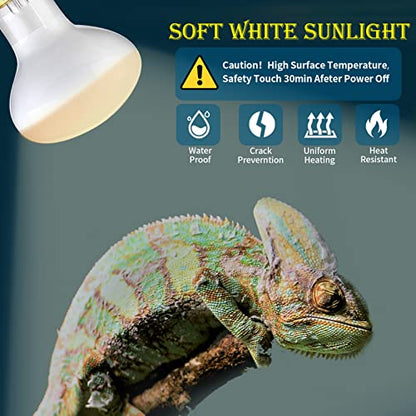 2 Pack 75W Reptile UVA Infrared Basking Spot Lamp, Sun Glow Daylight Heat Bulb, Soft White Glass Light for Reptile & Amphibian, Bearded Dragon, Lizard, Tortoise, Hedgehogs