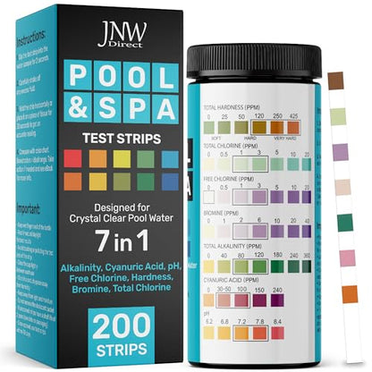 Pool Test Strips for Pools and Spas - 7 in 1 Water Test 200 Pack | Includes 200 pool test strips that measure chlorine, bromine, pH, alkalinity, hardness and cyanuric acid in 30 seconds. - style: 200 STRIPS - 7 IN 1 POOL TEST STRIPS
