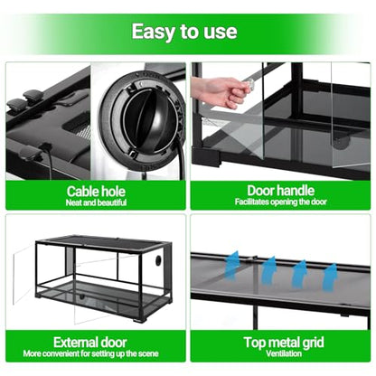 REPTI ZOO 50 Gallon Reptile Glass Tank Terrarium 2 in 1 Side Meshes and Side Glasses Double Hinge Door with Screen Ventilation Tempered Glass 36" x 18" x 17.75" - size: 36" x 18" x 17.75" (50 Gallon)