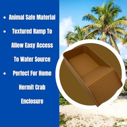 Hermit Crab, Lizard, Turtle, Amphibian XL Watering Pool | Platform Pool Accessory with Access Ramp for Pet Habitats | 9.75" x 5" | Made in USA (X-Large) (Fresh Only, Tan) - color: Fresh Only, Tan