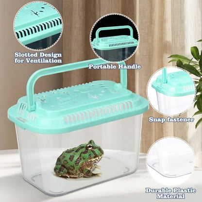 Leinuosen 12 Pcs Plastic Reptile Terrariums Carrier Cage Small Fish Transport Container with Handle Tarantula Enclosure Snake Breeding Box Hatching Container Clear Tank Aquarium for Crab Turtle