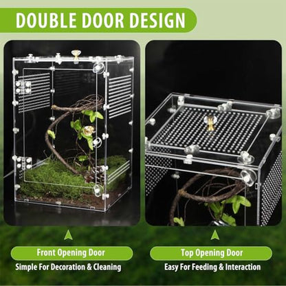 Reptile Enclosure 10 Gallon for Crested Gecko, Lizard, Bearded Dragon, Snakes，Frogs, Large Spiders, Acrylic Reptile Tank Feeding Terrarium with Front & Top Opening Doors and Vent Holes - 12"*12"*18" - size: X Large-18''x12''x12''