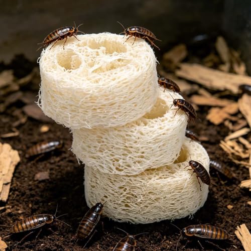 NQEUEPN Cockroach Water Basin & 3 Loofah, Reptile Container Supplies | Cockroach Water Basin with Luffa Set Durable Reptile Live Habitat Supplies for Crickets Springtails Isopods