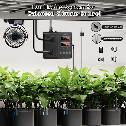 BTC211 Temperature Controller 1650W 15A | Dual Digital Outlet Thermostat Plug, Pre-Wired, 2 Stage Heating&Cooling Mode, 110V - 240V, Fermentation BBQ Reptile Aquarium