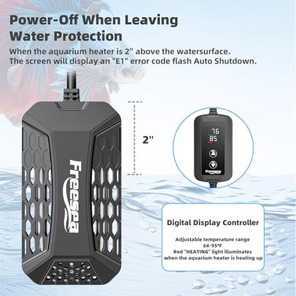 FREESEA Aquarium Fish Tank Heater: 50W Small Submersible Aquarium Heaters with Adjustable Digital LED Controller Leaving Water Automatic Stop Heating for 5-10 Gallon Betta Turtle Freshwater Saltwater - size: 50W(5-15gallon)