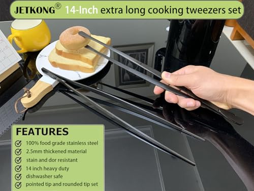 JETKONG 2 Pcs 14-Inch Food Tweezer Tongs Extra Long Stainless Steel Kitchen Tweezer Cooking Tweezers (Black) - color: Black, size: 14+14 Inch