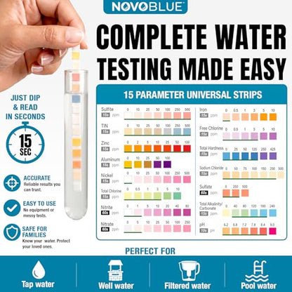 18-in-1 Drinking Water Test Kit with Sensitive Lead & Copper Tests | for Well, Tap, Home & City Water, Chlorine, Hardness, Iron & Metal Testing