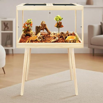 Bearded Dragon Tank with Leg Stand 22 Gallons, Wooden Lizard Tank,Reptile Tank with Metal Mesh Roof Door, Acrylic Panel Snake Tank with Lock Design (Oak, 24"x16"x16") - color: Oak, size: 24"x16"x16"