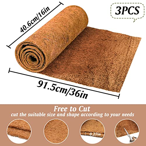 3 Rolls Reptile Carpet 16x36 Inch Coconut Fiber Mat for Tank Bedding | Natural Coconut Fiber Reptile Carpet Liner Flooring, Absorbent & Reusable For Bearded Dragons, Tortoises, Lizards & Geckos - size: 3 Pcs (16X36in)