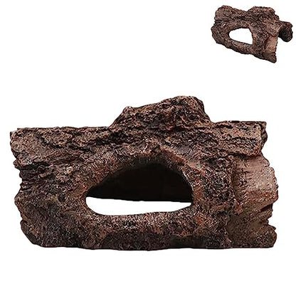 Aquarium Log Hideout, Fish Tank Cave Tree Trunk Resin Decor | Hollow log cave with multiple openings for fish to hide, rest, and swim through in aquariums or terrariums