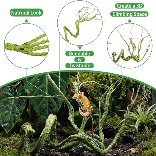 Reptile Vines, Reptile Plants for Bearded Dragon Tank Accessories | Chameleon Cage Accessories, Flexible Jungle Climbing Vines, Terrarium Fake Plants Habitat Decor for Chameleon, Lizards, Gecko