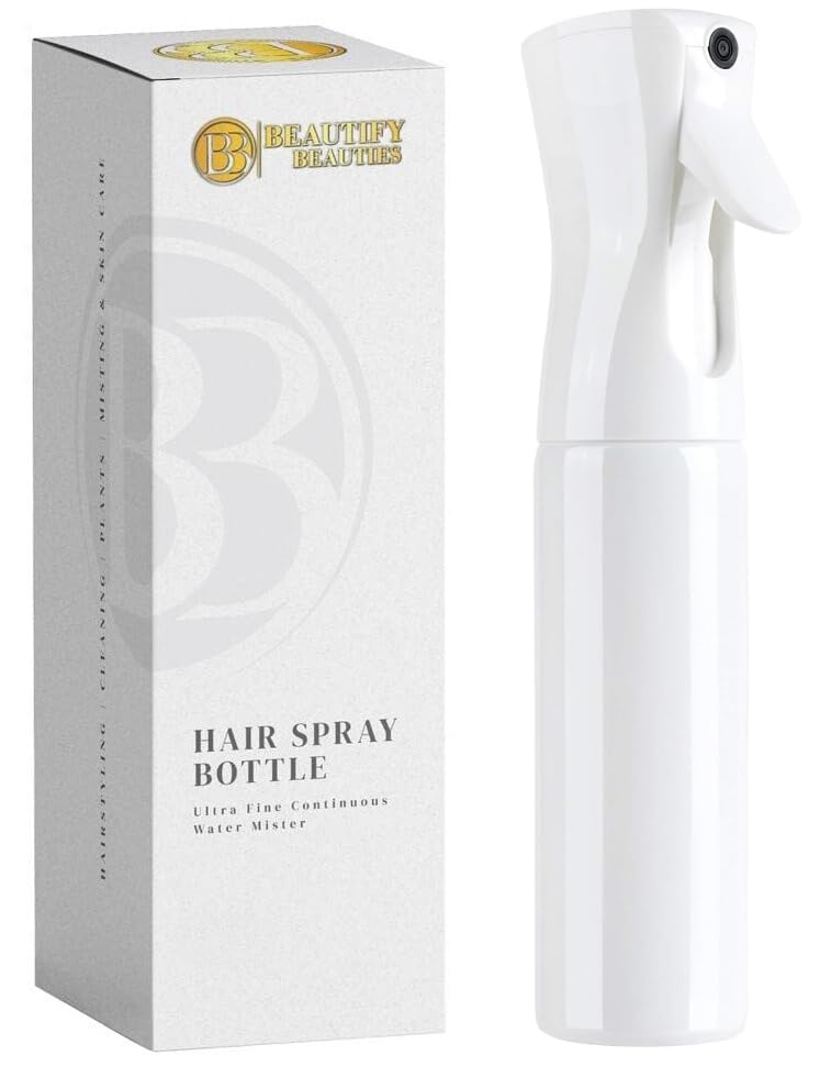 BeautifyBeauties Hair Spray Bottle – Ultra Fine Continuous Water Mister for Hairstyling, Cleaning, Plants, Misting & Skin Care (White, 6.8 Ounces) - color: White, size: 6.8 Ounces