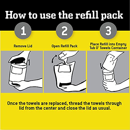 Tub O' Towels Heavy-Duty Cleaning Wipes Refill Pack, Fits 90-Count Canister, Extra-Large 10" x 12" Multi-Surface Wipes for Grease, Grime, and Tough Stains, Convenient Refill for Home, Auto, and More - style: 90 Towel Refill (10" x 12" wipes)