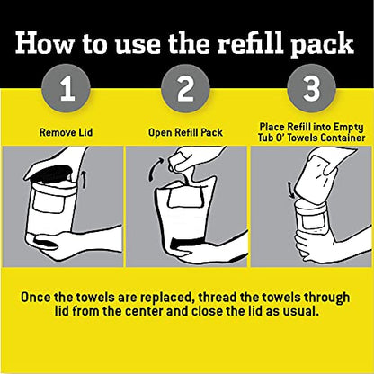 Tub O' Towels Heavy-Duty Cleaning Wipes Refill Pack, Fits 90-Count Canister, Extra-Large 10" x 12" Multi-Surface Wipes for Grease, Grime, and Tough Stains, Convenient Refill for Home, Auto, and More - style: 90 Towel Refill (10" x 12" wipes)
