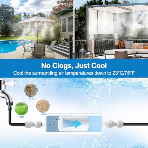 POCKET PANDA Misters for Outside Patio,Cooling System,65FT|20M. | Outdoor Misting Kit Backyard Mist for Garden,Greenhouse,Deck,Umbrella,Canopy,Pool,Porch,Trampoline,BBQ Party - color: Black, size: 65FT-Pre-Flt
