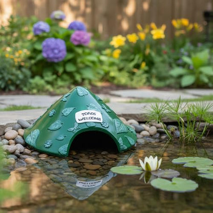 TOPZEA Frog and Toad House for Outside Garden, Pond & Aquarium, Resin Frog Hideout Habitat Reptile Hide Cave Shelter for Toad, Tree Frogs, Turtle, Gecko, Fish, Amphibian Tank Accessories, Green