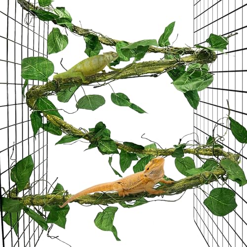 VCEPJH Large Reptile Vines Thick Terrarium Plants 118 Inches Long Flexible Climbing Branch Snake Tank Accessories Greenery Habitat Decor for Bearded Dragon Chameleon Gecko Frog Lizard (L) - color: Green Reptile Vines (Lengh:118" Dia: 1.2 In)
