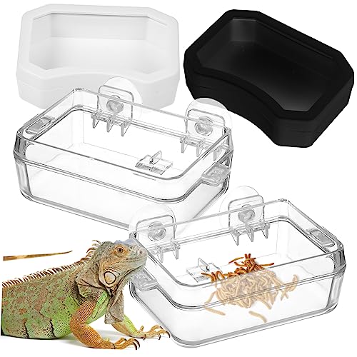 2Pcs Reptile Feeding Dish Escape Bowl with Strong Suction Cup Transparent Food Water Feeder for Lizard Gecko Bearded Dragon Suitable for Various Reptiles