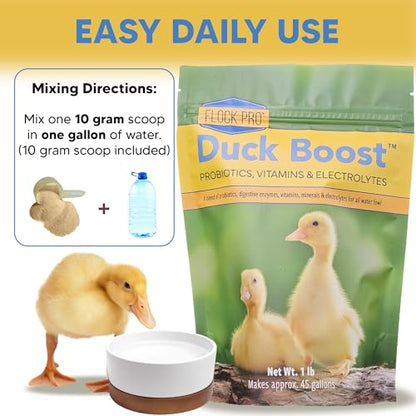 Duck Boost Probiotic - Probiotics, Vitamins, Minerals and Electrolytes for Chickens | Duck Vitamins and Supplements for All Poultry - 1lb - size: 1lb