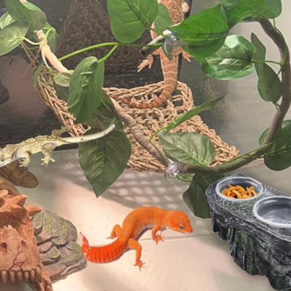 PINVNBY Reptile Feeding Ledge with Suction Cups,Crested Gecko Feeder Ledges with 2 Pcs Water & Food Bowls Double Lizard Dish Bearded Dragon Tank Accessories for Geckos Chameleon Spider Snake - size: 【1 PCS】