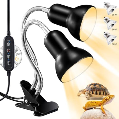 Reptile Heat Lamp, Turtle Lamp with Cycle Timer,Dual-Head UVA UVB, Heat Lamp for Lizard Reptiles,Bearded Dragon Hermit Crab Snake Turtle Basking Light, Separate Control Heat Lamp Bulb - color: Dual-head Lamp With Timer & Speaker