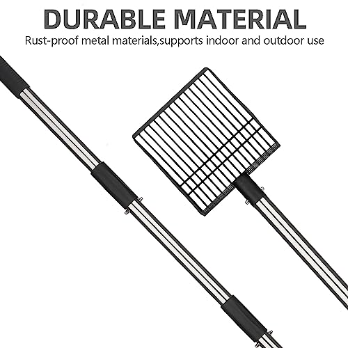 PUPTECK Metal Cat Litter Scoop Adjustable Long Handle Stainless Steel | Fast Sifting Chicken Poop Scooper Coop Accessories, Heavy Duty & Non-Stick Kitty Litter Sifter with Deep Shovel - size: 20"-40"(Adjustable with snap buttons)