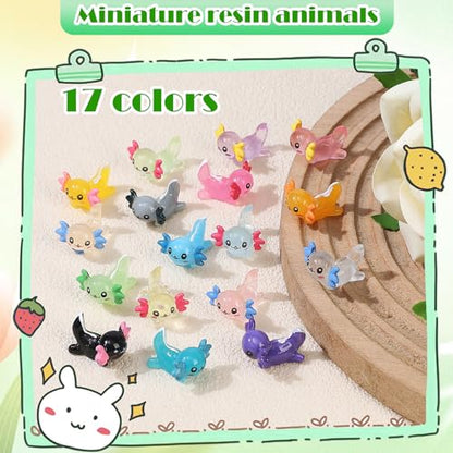 Luminous Mini Resin Axolotl 17 Glow Tiny Little Resin Axolotl hides Plastic Animals Digital Garden Miniature Landscape Aquarium Potting DIY Miniature Dollhouse Decor (51 PCS)
