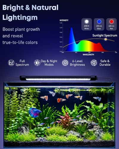 Pawfly 11W Aquarium LED Light for 12 to 18 Inch Fish Tanks Extendable Fish Tank Light with Full Spectrum Brilliant White Blue Red Lights with Daytime & Night Modes and Adjustable Brightness - color: Basic, size: 12"-18"