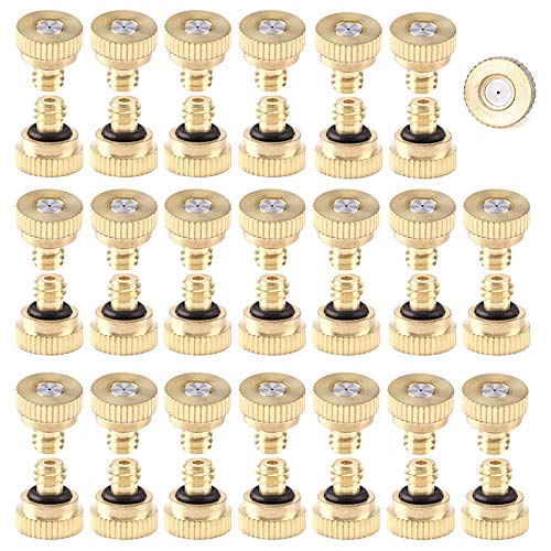 40Pcs CozyCabin Brass Misting Nozzles Misting Water Mister Nozzle for Garden, Patio, Greenhouse, Outdoor Cooling Mister System 0.016" Orifice (0.4mm) Thread UNC 10/24 - size: 40PCS