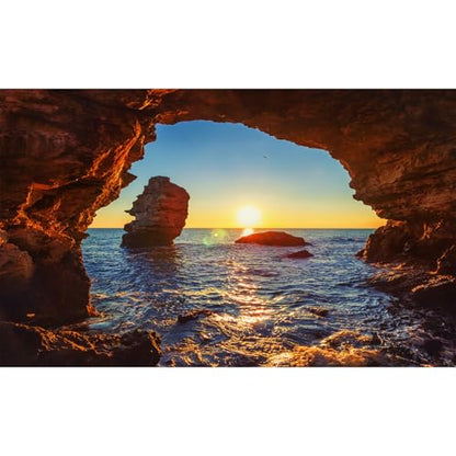 Ocean Rock Cave Aquarium Background Sunrise Ocean Beach Seaside Fish Tank Background Tropical Sunset Seashore Blue Sky Terrarium Backgrounds Stunning Seascape Reptile Tank Backgrounds 24x12in - color: Light Blue, size: 24(W)x12(H)in
