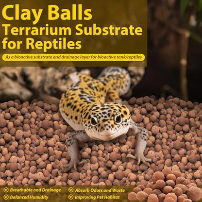 10 LB Organic Expanded Clay Balls Terrarium Substrate for Reptiles | Drainage & Humidity Control, Reusable Leca Balls for Bioactive Setups, Reptile Enclosures, Hydroponics, Aquaponics & Plants - color: 10LBS
