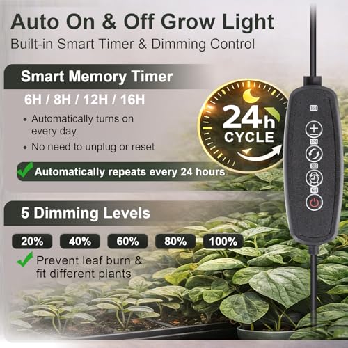 LBW Grow Light with Stand for Indoor Plants, Adjustable Height up to 68", Full Spectrum Grow Light for Large & Tall Plants, Auto Timer 6/8/12/16H, 5-Level Dimmable, 3 Lighting Modes - size: 1 Head 6.3" Black