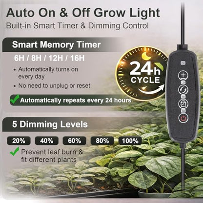 LBW Grow Light with Stand for Indoor Plants, Adjustable Height up to 68", Full Spectrum Grow Light for Large & Tall Plants, Auto Timer 6/8/12/16H, 5-Level Dimmable, 3 Lighting Modes - size: 1 Head 6.3" Black