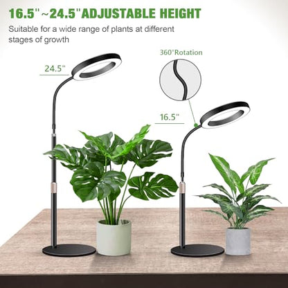 Grow Lights for Indoor Plants, 80 LEDs, Height Adjustable 16.5-25" | Full Spectrum, Auto Timer 6H/12H/16H, 5 Dimmable Levels, Flexible Gooseneck 6000K, Desk Plant Light with Base - size: 6.3''Head（Height 25'')