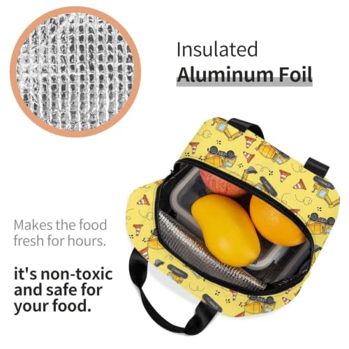 Women Truck Excavato Print Insulated Lunch Box Thermal | Truck Yellow Excavato, Neoprene Fresh-Keeping Tote, Adjustable Strap for Office & Picnic - color: Pattern (861)