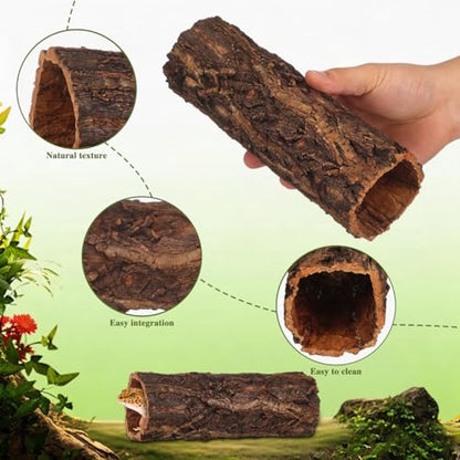 Homoyoyo Natural Wood Reptile Hide Cave Log, Tree Bark Terrarium Hideout for Gecko Snake Lizard Tortoise Spider and Hermit Crab – Rainforest Climbing Pets Habitat Decor Shelter 7. 86x3. 14x3. 14in