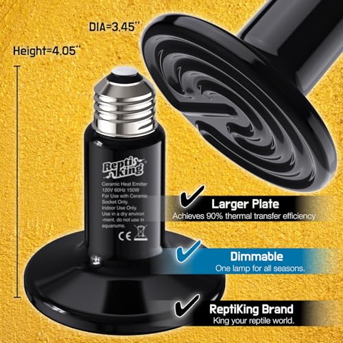 Reptile Heat Lamp, 150W Ceramic Heat Emitter for Bearded Dragon, Snake, Turtle, Ball Python & Chicken Coop, 24/7 Safe Heat Source, Durable Heat Light Bulb Reptile Tank Accessories