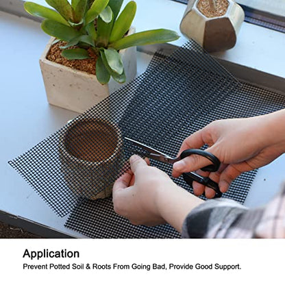 MECCANIXITY 5 Pcs Flower Pot Hole Mesh Pad 11.8x7.9" Invisible Rigid Plastic Bottom Grid Drainage Screens Prevent Soil Loss for Plant Containers, Bonsai (Black) - size: 30cmx20cm