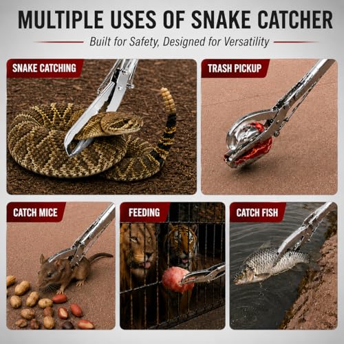 78" Snake Grabber, Foldable Stainless Steel Snake Catcher with Lock | Ideal for safely catching and relocating snakes with a foldable stainless steel design, wide jaw, secure lock, and long reach - size: 78" snake grabber
