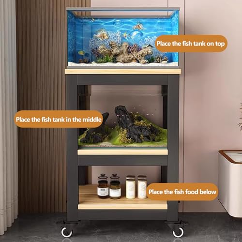 Movable Aquarium Stand with Wheels, Storage Shelves for Living Room, Bedroom & Office - Durable Fish Tank Rack, Space-Saving Design, Easy Mobility, Stylish Home Decor,Black+white,101x40x103c