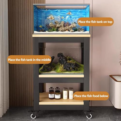 Movable Aquarium Stand with Wheels, Storage Shelves for Living Room, Bedroom & Office - Durable Fish Tank Rack, Space-Saving Design, Easy Mobility, Stylish Home Decor,Black+white,101x40x103c