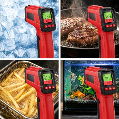 Infrared Thermometer Gun, Digital Laser Temperature Gun -58°F to 1022°F, Adjustable Emissivity, LCD Backlight, MAX/MIN Display, Non-Contact Thermometer for Pizza Oven, BBQ, HVAC, Griddle - color: Red（-58℉-1022℉）