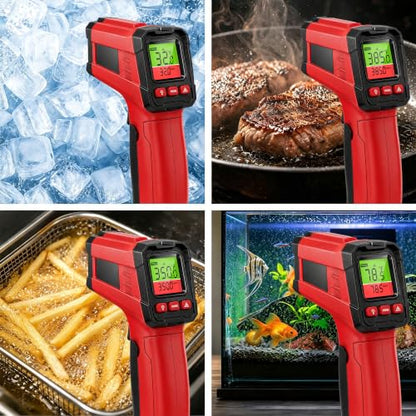 Infrared Thermometer Gun, Digital Laser Temperature Gun -58°F to 1022°F, Adjustable Emissivity, LCD Backlight, MAX/MIN Display, Non-Contact Thermometer for Pizza Oven, BBQ, HVAC, Griddle - color: Red（-58℉-1022℉）