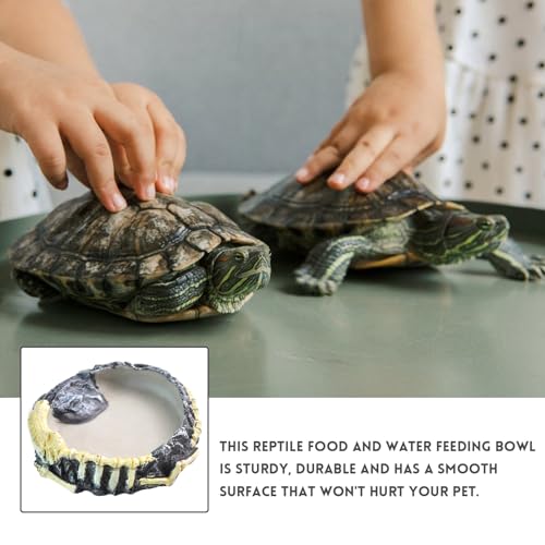 Reptile Food Water Bowl Resin Rock Gecko Feeding Dish Tortoise Feeder Food and Water Plate Amphibian Drinking Basin Reptile Habitat Tank Accessories for Turtle Lizard Leopard Gecko Chameleon
